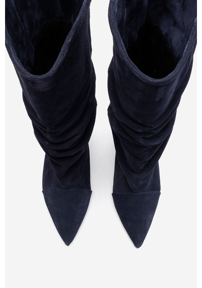 Luvi Shoes Petty Lacivert Süet Hakiki Deri Kadın Körüklü Çizme