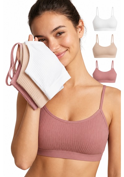 İpeksi Collection 3 Lü Çıkarılabilir Pedli Fitilli İp Askılı Bralet Büstiyer Crop Atlet Beyaz
