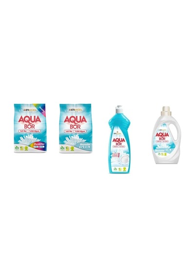 Aquabor Doğal Mineralli 4 Kg Renkliler + 4 Kg Beyaz + Elde Bulaşık + Sıvı Beyaz 4 Lü Set 0.75 LT - 2.5 LT - 12 KG