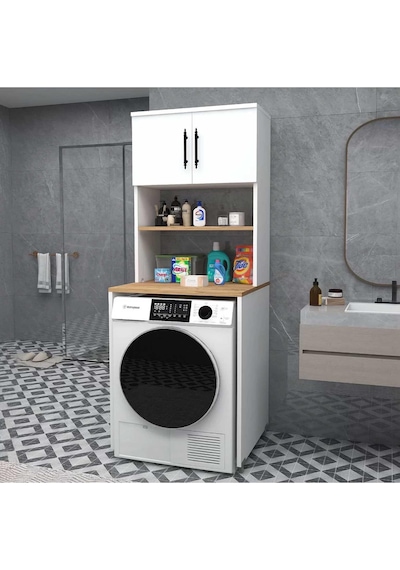 Reyo Home Enda Çamaşır Makinesi Dolabı 3 Raflı Banyo Dolabı Çam Atlantik Çam