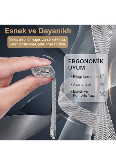 Caseonn Garmin Forerunner 170 Music Kordon Manyetik Metal Hasır Kayış Siyah