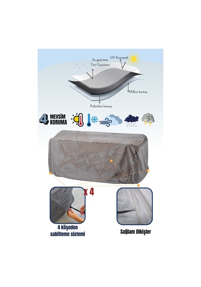 Gri Bahçe Mobilya Koruma Örtüsü Branda 260x160x80 Cm-santimetre, Su Geçirmez, Güneşten Korur Gri