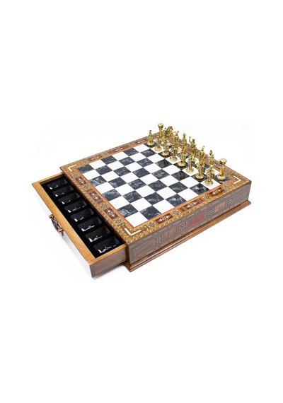 Saklamalı - 370 - Satranç Roma Oymalı Sc38s - 38cm, Siyah Tahta - Muratech - - Sc38s