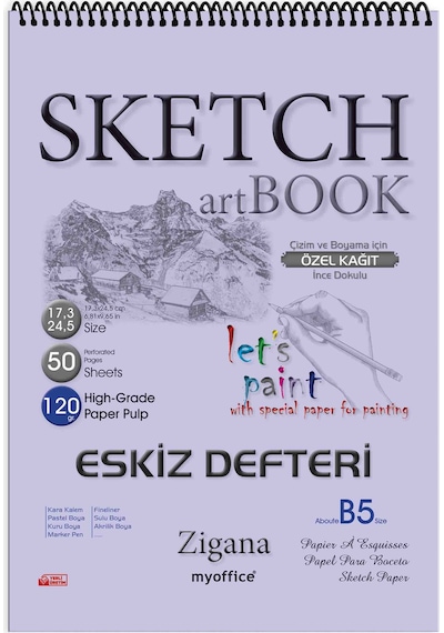 Zigana B5 Spiralli Eskiz Defteri – 50 Yaprak 120 G Çizim Kağıdı Sketchbook