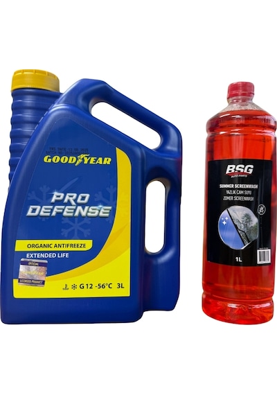 Kırmızı Organik Antifriz Pro Defense -56 Derece 3 Litre Ve Konsantre Cam Suyu 1 Litre Takım Seti