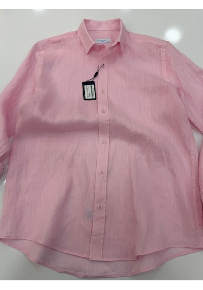 Slim Fit Uzun Kol %100 Keten Nefes Alabilen Kumaştan Hediye Kutulu Erkek Gömlek Fs-004170 - Pembe-3264