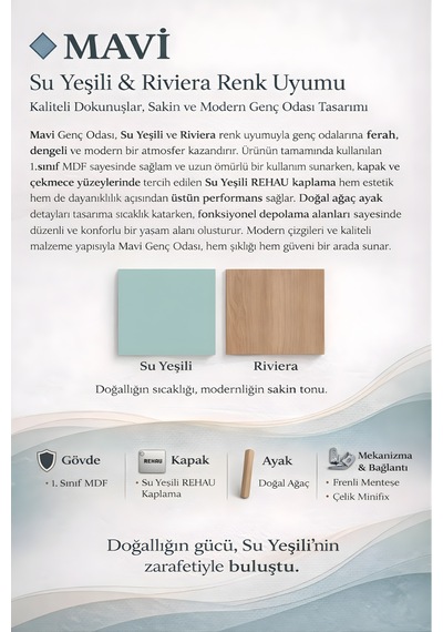 Mavi Çalışma Masası Su Yeşili Renk Mdf Gürgen Ağacı Ayaklı Diğer