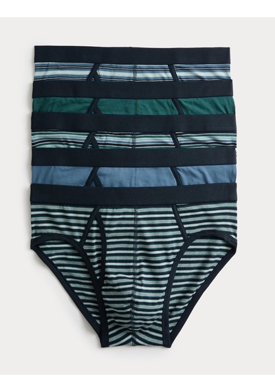 Marks & Spencer 5'li Çizgili Brief T14006813s Mavi