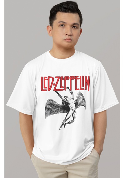 Tasarım Led Zeppelin Rock Metal Müzik Grubu Baskılı Unisex Oversi Beyaz