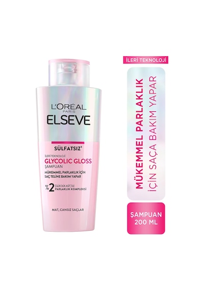 Elseve L'oreal Paris Elseve Glycolic Gloss Mükemmel Parlaklık İçin Bakım Yapan Şampuan 200 Ml