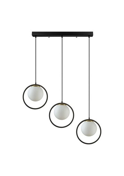 Nina Modern Salon - Mutfak - Yatak Odası Yemek Masası Üstü Metal Halkalı Sıralı 3 Lü Avize Siyah Beyaz Siyah Beyaz