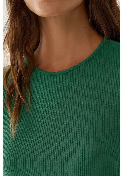 Hiccup Slim Fit Örme Crop Bluz Yeşil
