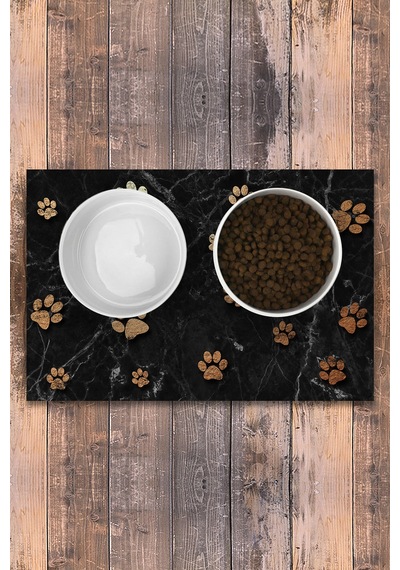 Evaşk  Vinil Kaymaz Tabanlı Keçe Baskılı Evcil Hayvan Pet Mama Paspası 45x75 Renk PATİ PM05XLPA