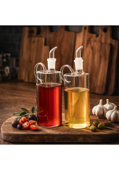 Porsima 408 2li Kare Borosilikat Cam Yağdanlık Yağlık Sirkelik 400ml Şeffaf