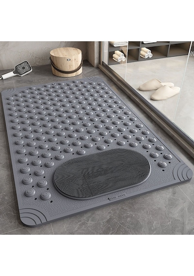 Mainshop 1 Adet Antrasit Silikon Banyo Paspası Duş Kaydırmazı Vantuzlu Kaymaz Tabanlı Banyo Paspası36x69,5 Cm