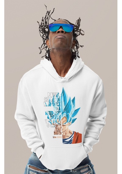 Sevbano Son Goku Dragon Ball Baskılı Unisex Oversize Anime Karakter Hoodi beyaz