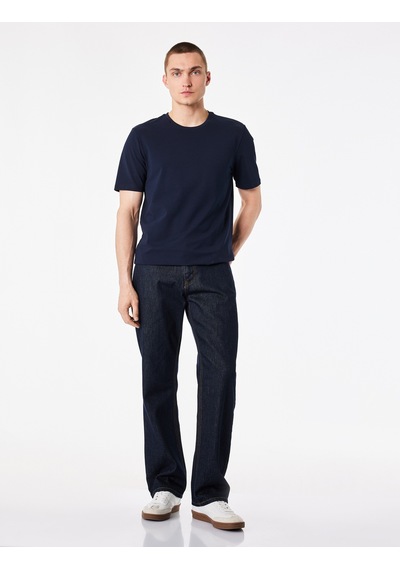 Koton Pamuklu Regular Fit Bisiklet Yaka Kısa Kollu Basic Tişört Lacivert 6sam10429mk