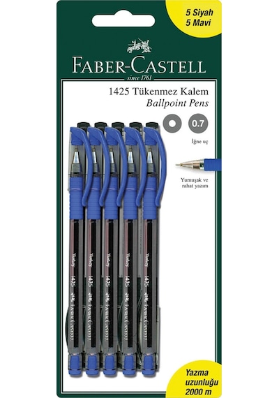 Faber-Castell 1425 Auto Tükenmez Kalem 10'lu Set – 1.0 mm İğne Uç, Siyah & Mavi Renk