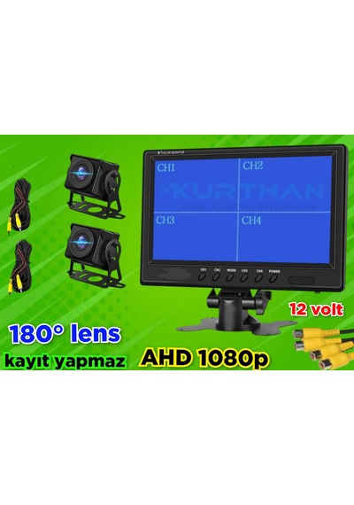 7 İnç Kayıtsız Monitör 2 Adet 180'' Geniş Açılı Ahd Kamera 12 V