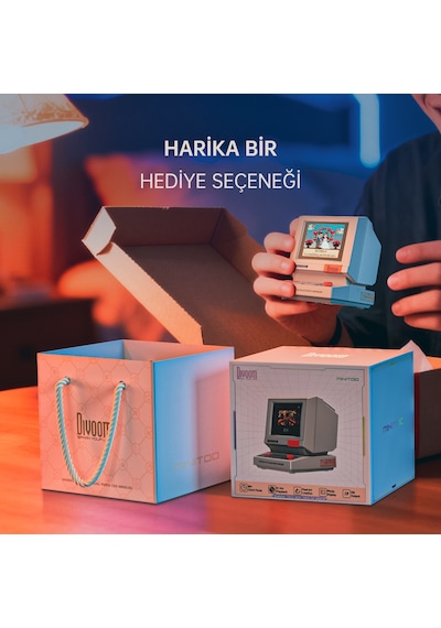 Divoom Minitoo Bluetooth Hoparlör, Kablosuz, Piksel Ekranlı Retro Taşınabilir Ses Bombası, Beyaz