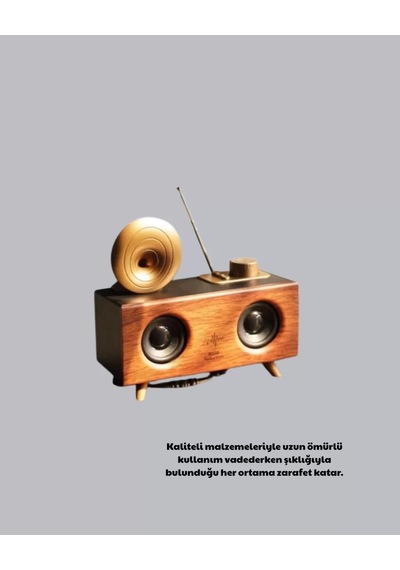 Home Çift Hoparlörlü Bluetooth Gramofon Speaker Fm Radyo, Usb, Sd Kart Ve Aux Girişli
