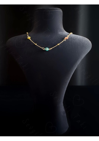 Nazar Boncuklu Choker Gold Çelik Kolye -sevgili Takı Koleksiyonu Altın