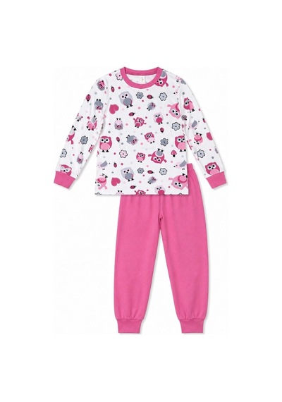 Novalisse Kız Çocuk Premium Penye Baykuş Desenli Uzun Kollu Pijama Takımı 2-11 Yaş - Pembe Çoklu Renk