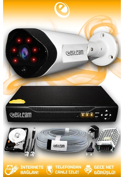 Elitcam 1 Kameralı Uzay 1 Dış Kamera Set 1 TB HDD Full HD Gece Görüşlü Güvenlik Kamerası Sistemi