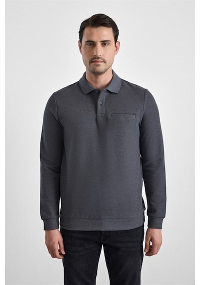 Süvari Gri Regular Düz Fermuarlı Polo Yaka Sweatshirt Sw2013700028-s05