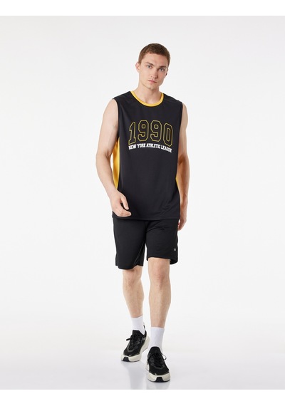 Koton Regular Fit Kolsuz Bisiklet Yaka Baskılı Spor Atlet Siyah 6sam30028nk