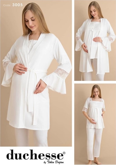 Duchesse 3005 Ekru 3'lü Hamile Lohusa Pijama Sabahlık Takım