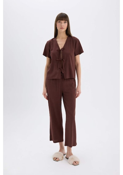 DeFacto Pijama Takımı Keten Kısa Kollu Üst Esnek Belli Alt-Fall in Love E3571AX25SPBN166 DeFacto Pijama Takımı Keten Kısa Kollu Üst Esnek Belli Alt-Fall in Love E3571AX25SPBN166