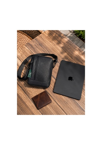 Alphaclub Bag Erkek Siyah Hakiki Deri Postacı El Ve Omuz Çantası Orta Boy