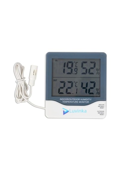 Ayrex Luvinka Ch-927 Dijital İç Dış Sıcaklık Nem Ölçer, Termometre Higrometre, Çift Sensörlü, Max Min Hafıza