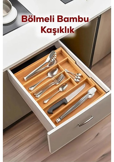 Bambu Ayarlanabilir Çekmece İçi 5 Ve 7 Bölmeli Kaşıklık Organizer Çok Renkli