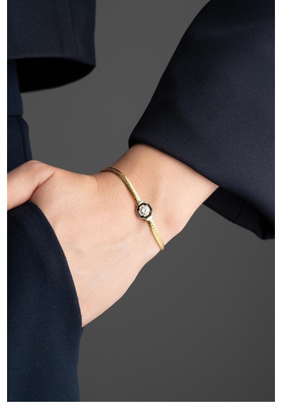 Çekirdekjewelry 925 Ayar Gümüş Gold Hasır Serenay Bileklik Sarı