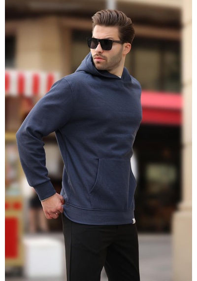 Madmext Lacivert Kapüşonlu Cep Detaylı Sweatshirt 7095 Lacivert