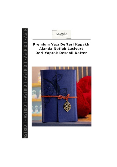 Premium Yazı Defteri Kapaklı Ajanda Notluk Lacivert Deri Yaprak Desenli Defter Çok Renkli