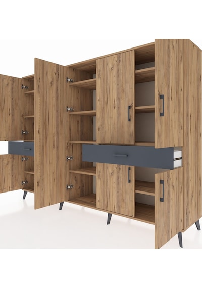 Hyperion Dolap 12 Raflı 2 Çekmeceli 8 Kapaklı 220x44x163 Çam-çam/ Çam-çam/antrasit Hyperion Dolap 12 Raflı 2 Çekmeceli 8 Kapaklı 220x44x163 Çam-çam/ Çam-çam/antrasit