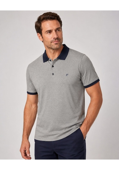 Efor Comfort Fit Rahat Kalıp %100 Pamuk Kıvrılmaz Yaka Bej Lacivert Polo Yaka Tişört Ts 931 Bej-lacivert