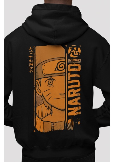 Sevbano Tasarım Naruto Uzumaki Anime Sırt Baskılı Unisex Oversize Penye H Siyah