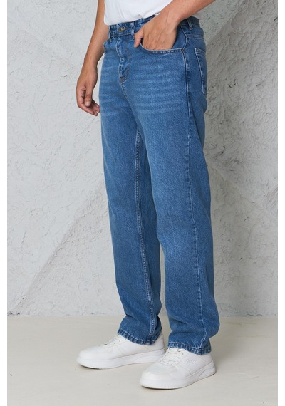 Blayn Jeans Erkek Antrasit Baggy Kot Pantolon - Geniş Kalıp Günlük Rahat Denim Jean Mavi