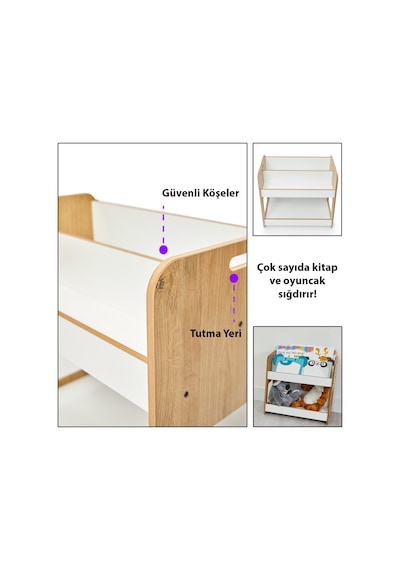 Minera 0-6 Yaş Kumru Montessori Ahşap Çocuk Kitaplığı ve Oyuncak Toplama Ünitesi