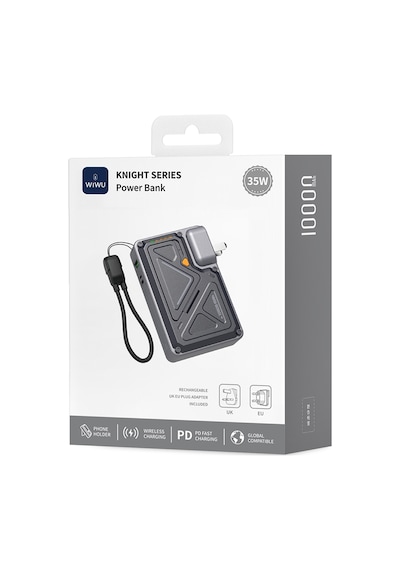 Wiwu Wi-p057 Knight Serisi Wireless Type-c&lightning Kablolu Standlı Pd Powerbank 35w 10000mah Siyah Siyah