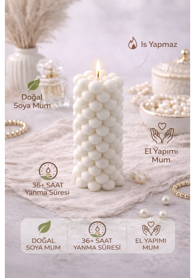 Soya Mum,dekoratif Lüks & El Yapımı Doğal Mum,uzun Yanma Süreli Şık Ev Hediyesi,ev Süsü Beyaz 360 G Beyaz