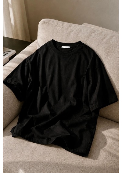 Bbbutikbasic Erkek Oversize Basic Bisiklet Yaka Pamuklu Tişört My3535 Siyah
