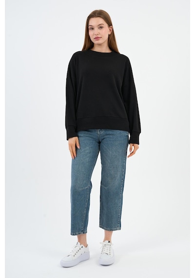Alexander Gardi Kadın Bisiklet Yaka Çizgili Sweatshirt B24-00248 Siyah