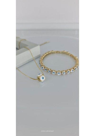 Nazar Kolye Bileklik Çelik Takı Seti Gümüş - Rose Gold