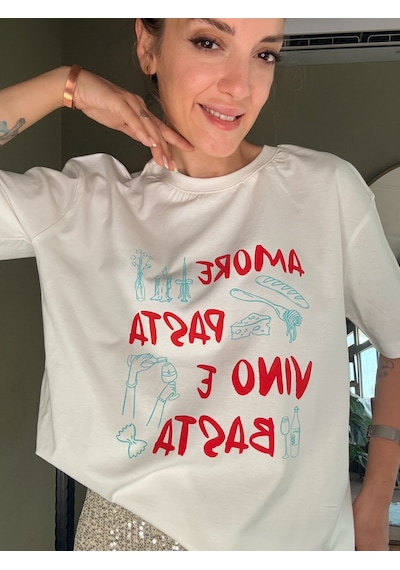 Ali Butik Ekru Amore Pasta Baskılı Tişört