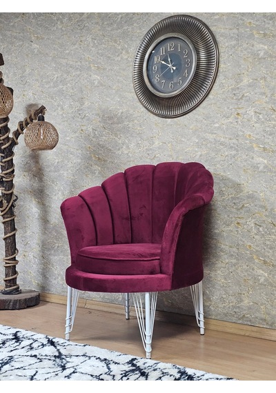 Zafir Tekli İstiridye Beyaz Boyalı Telli Ayak Çay Seti Koltuk Tekli Berjer , Balkon, Salon, Ofis Bordo